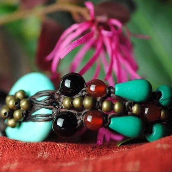 Turquoise Beaded Gemstone Rope Bracelet - Picture 2 of 5